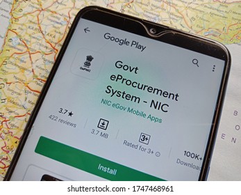 District Katni, Madhya Pradesh, India - May 05, 2020: Govt eprocurement system NIC advance android application presented on digital screen isolated device.