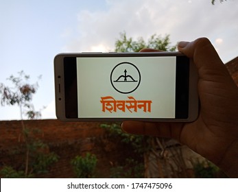 District Katni, Madhya Pradesh, India - May 29, 2020: Shiv Sena Indian Political Party Located In Maharashtra Logo Displayed On Smart Phone Screen.  