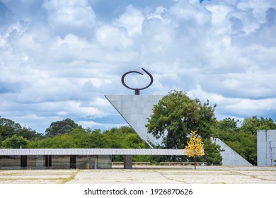 Distrito Federal - Brasilia - Brazil - 02 15 2021 - Flame In The Pantheon Of The Fatherland And Liberty Tancredo Neves In The Federal District, Architect: Oscar Niemeyer