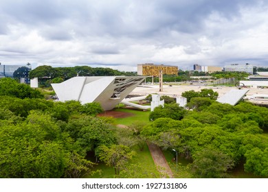 Distrito Federal, Brasilia, Brazil - FEB 15 2021 - Flame In The Pantheon Of The Fatherland And Liberty Tancredo Neves In The Federal District, Architect: Oscar Niemeyer