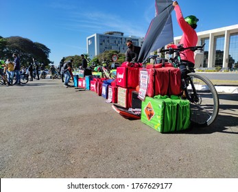 Brasília, Distrito Federal/ Brazil - 07/01/2020: Delivery Workers During The First National Strike.