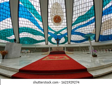 Brasília - Distrito Federal - Brazil - January, 05, 2020, Altar Of The Metropolitan Cathedral Nossa Senhora Aparecida In Brasília, Brazil.