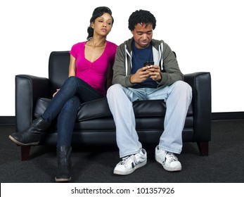 Distrusting Couple Snooping On Cell Phone Text Messages