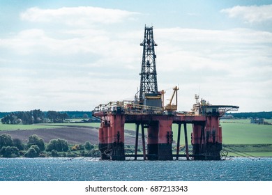 Disused North Sea Oil Drilling Rig Moored In The Cromarty Firth, Scotland