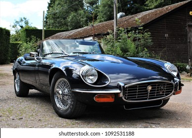 Ditchling, West Sussex, England. 07/14/16. Jaguar E type, series 3, V12 convertible.
