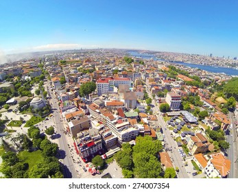 Divanyolu and Yerebatan Streets from above. Goldenhorn in the distance. Aerial Istanbul