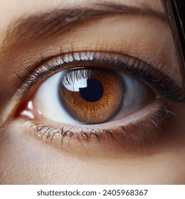 Dive into captivating beauty with a macro view of a young woman's brown eye, revealing intricate details. - Powered by Shutterstock