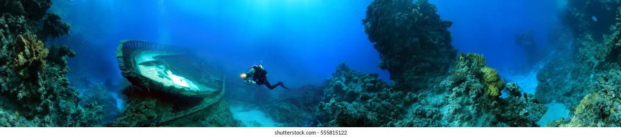 Diver Near The Wreck, Red Sea, Egypt