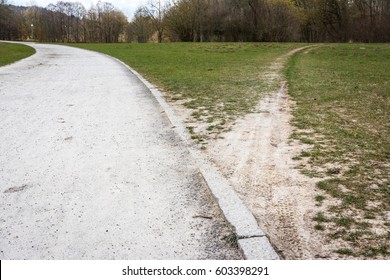 Diverging Path Sidewalk Dirth Path Grass Outdoors Decision Road Less Traveled