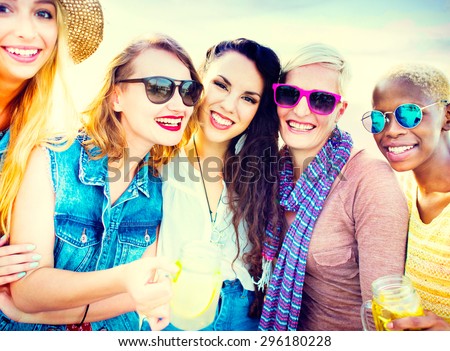 Diverse Beach Summer Girls Friends Bonding Concept