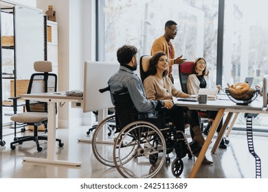 Diverse business colleagues collaborating, discussing reports and strategizing for market analysis and profit growth. - Powered by Shutterstock