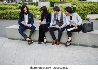 Diverse Business People Working Outdoor From Office - Meeting And Entrepreneur Concept