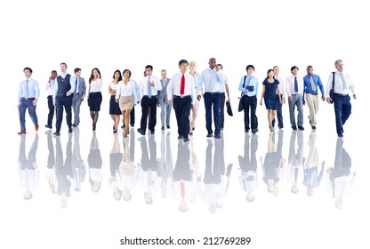 Diverse Business People Working And Walking