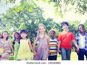 Diverse Children Friendship Playing Outdoors Concept