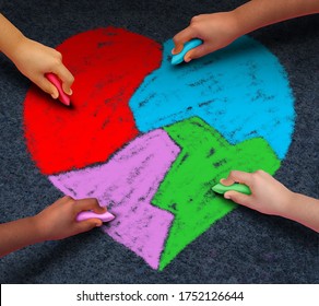 Diverse Children Working Together As A Cultural Diversity Concept With Multiracial Kids Drawing A Heart And Race Education.