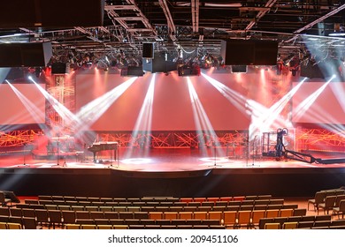 Diverse Concert Lights On Stage With Musical Instruments