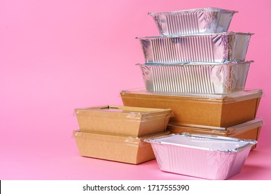 Diverse Of Containers For Takeaway Food. Food Delivery Concept