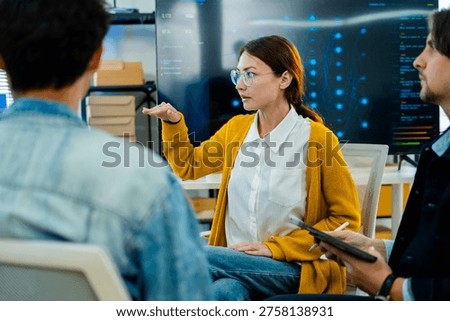 Diverse creative team of programmer or Software engineer collaborating develop Ai agentic project.Concept of transformation,Coding team,ai agentic workflows,develop Ai Assistant,business brainstorming