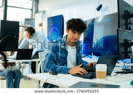 Diverse creative team of programmer or Software engineer collaborating develop Ai agentic project.Concept of transformation,Coding team,ai agentic workflows,develop Ai Assistant,business brainstorming
