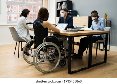 Diverse Disabled Business Worker People In Wheelchair Wearing Face Mask - Powered by Shutterstock