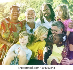 Diverse Family Picnic Outdoors Togetherness Relaxation