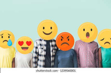 Diverse friends covered with emoticons - Powered by Shutterstock