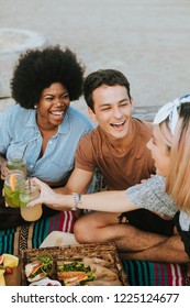 Diverse Friends Enjoying A Beach Party