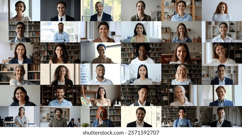 Diverse generation and race people smile look at camera stacked together, collage. Head shot portraits mature and young businesspeople, teen students and freelancers pose indoor, videocall webcam view - Powered by Shutterstock - Get 15% off with code: PIKWIZARD15