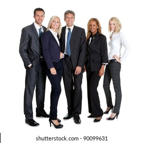 Diverse Group Of Business People Confidently Standing  Together On White Background