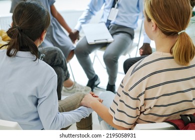 Diverse Group Of Children Holding Hands In Support Group Circle, Copy Space