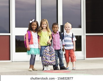 Diverse Group Of Kids Going To School