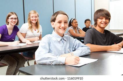 Diverse Group Of Middle-school Children In Class.