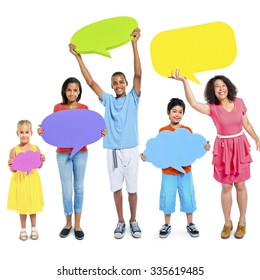 Diverse Group People Kids Holding Speech Bubbles Concept