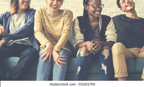 Diverse Group People Sitting Couch Concept