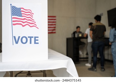 diverse group of people waiting in queue registration line in the us election ready for voting - Powered by Shutterstock