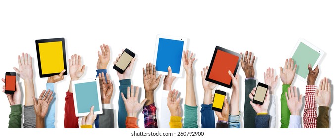 Diverse Hands Holding Digital Devices Concept