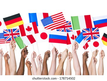 Diverse Hands Holding International Flags