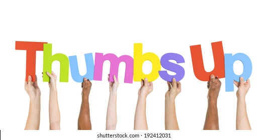 Diverse Hands Holding the Word Thumbs Up