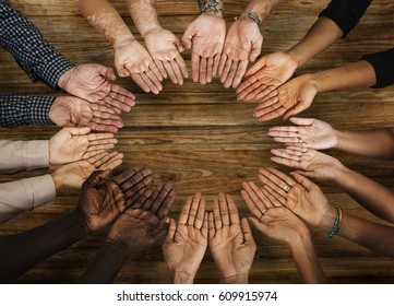 DIverse Hands Are Together In A Circle Shape