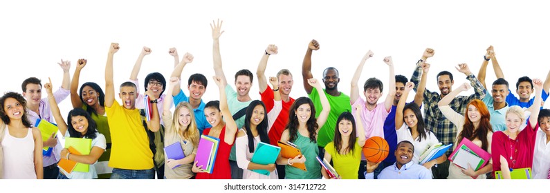 Diverse High School Students Arms Raised Concept