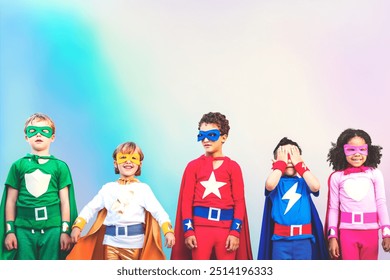 Diverse kids in superhero costumes - Powered by Shutterstock