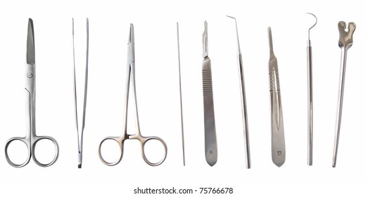 Diverse medical and surgery instruments isolated in white