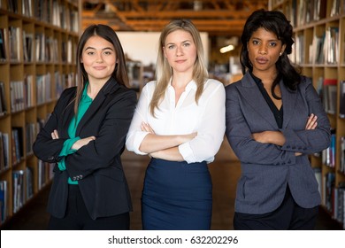 Diverse Multiethnic Group Of Business Women Make Strong Team Powerful Stare Confident And Successful 