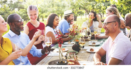 Diverse Neighbors Drinking Party Yard Concept