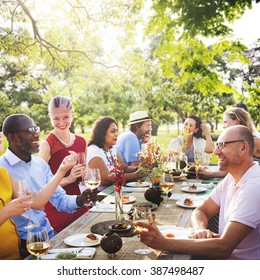 Diverse Neighbors Drinking Party Yard Concept