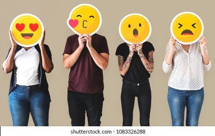 Diverse People Covered With Emoticons