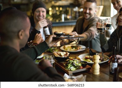 Diverse People Enjoy Food Drinks Party Restaurant