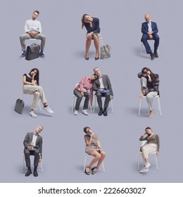 Diverse people falling asleep while sitting in the waiting room, set of portraits - Powered by Shutterstock