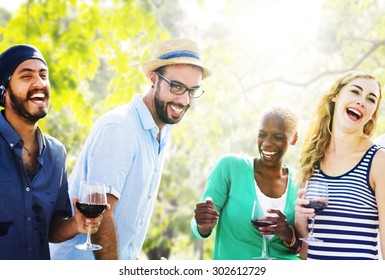 Group Mature Friends Socializing Backyard Together Stock Photo (Edit ...