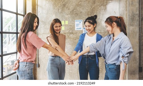 Diverse People Group Stacked Joined Hands In Pile, Multiethnic Team Friends Students Together As Racial Unity Concept, Partnership Coaching Training, Teambuilding, Support In Teamwork.